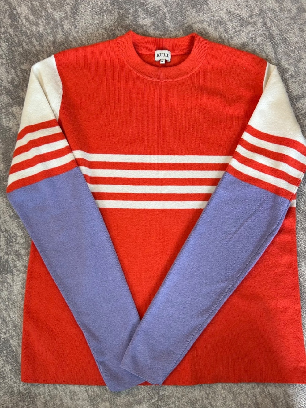 KULE Colorblock Cashmere Blend Sweater – Orange Stripe / Lavender Sleeves